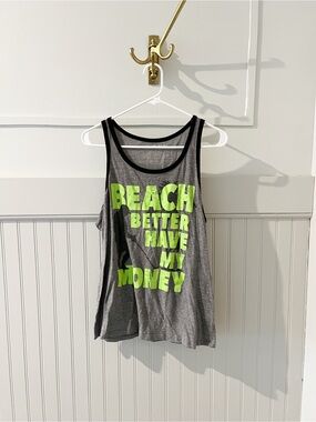 Fifth Sun Gray Tank with Black Trim and White Print